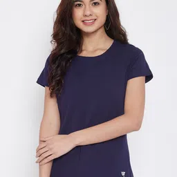 Camey Women Navy Blue Solid Round Neck T-shirt-image-95