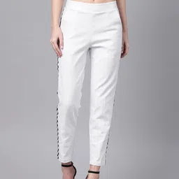 SASSAFRAS Women White Tapered Fit Solid Regular Trousers-image-63