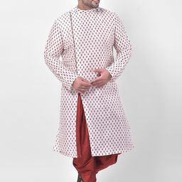 DEYANN PLUS Men Off White & Red Ethnic Motifs Printed Kurta-36