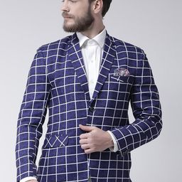 Hangup Men Blue & White Checked Single-Breasted Casual Blazer-image-90