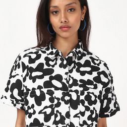 Bewakoof Women Floral Printed Shirt Collar Cotton Crop Shirt Style Top-image-31