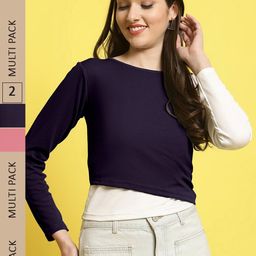 Fabflee Pack of 2 High Neck Puff Sleeves Top-image-100