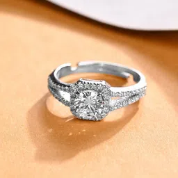Clara 92.5 Sterling Silver Platinum-Plated CZ-Studded Cathedral Adjustable Finger Ring-picture-29