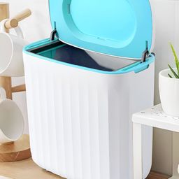 UMAI White & Blue Textured Open Dustbin With Lid 8 L-1
