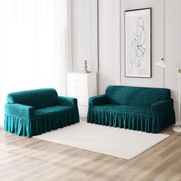 HOKIPO Teal Polyester 1 Piece Sofa Cover-51