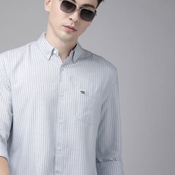 THE BEAR HOUSE Men Blue & White Classic Slim Fit Striped Pure Cotton Casual Shirt-image-97