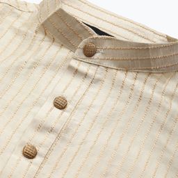 SOJANYA Men Cream-Coloured & Red Kurta with Churidar & Nehru Jacket image 5