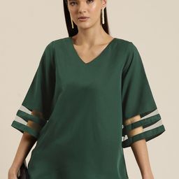Qurvii Flared Sleeves Crepe Top-image-8