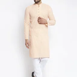 Jompers Men Peach-Coloured Woven Design Kurta with Churidar-picture-17