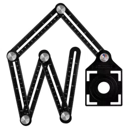 FLAMINGO ENTERPRISE Multi-Angle Measuring Ruler Six-Fold Adjustable Arms Screw Lock Alloy & Plastic Black 30 cm Shaft Length, FM-40-23