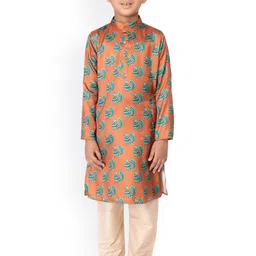 TABARD Boys Orange & Green Printed Kurta with Pyjamas-picture-35