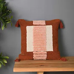 SANSKRUTIHOMES Brown & Peach-Coloured Embroidered Square Cushion Covers-20