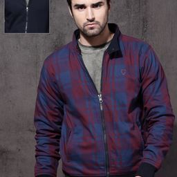 Roadster Men Blue & Maroon Checked Reversible Bomber Jacket-11