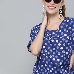 HERE&NOW Women Navy Blue & White Polka Dots Print Top-image-30