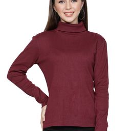NUEVOSDAMAS Women Maroon Solid High Neck Top-image-30