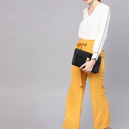 STREET 9 Women Mustard Yellow Solid Regular Fit Parallel Trousers-image-5
