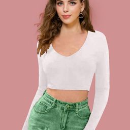 Dream Beauty Fashion Women V-Neck Fitted Crop Top-image-72