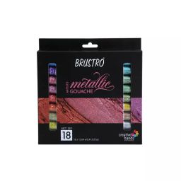 BRUSTRO 12 ml Metallic Gouache Color Assorted Ink Color Gloss Finish, (Pack of 18)-30