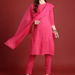 Anouk Women Woven Design Sequinned Pure Cotton Kurta with Trousers & With Dupatta-picture-55