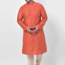 Deyann plus men orange striped kurta-image-17