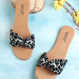Shoestail Women Printed Open Toe Flats With Bows-8
