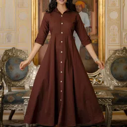 Nayo Coffee Brown Shirt Cotton Maxi Dress-picture-50