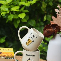 WEAVING HOMES White & Yellow 2 Pieces Typography Printed Ceramic Glossy Mugs 250ml-30