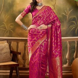 Sangria Pink Woven Design Silk Blend Sarees-picture-1