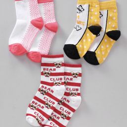 Red Rose Socks Bear Print Pack of 3 - Pink Yellow Red-image-64