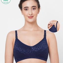 ECOMAMA Organic Cotton & Bamboo Antimicrobial Non-Padded Nursing Bra Floral Pattern - Blue-image-60