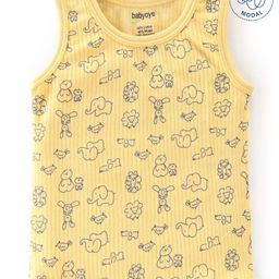 Babyoye Cotton Modal Drop Needle Sleeveless  Thermals Vest with Bear Print - Yellow-image-16