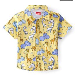 Babyhug Cotton Knit Half Sleeves Giraffe Printed Regular Shirt - Yellow-image-59
