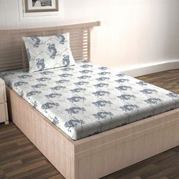Divine Casa 100% 144 TC Floral Print Single Bed Elastic Fitted Bedsheet with 1 Pillow Cover_Mushroom Grey-image-5