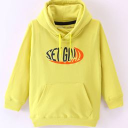 Doreme Fleece Full Sleeves Hooded Sweat Shirt Text Print-Titanium Yellow-image-40