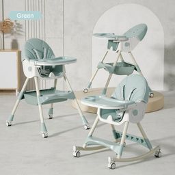 High Chair with Rocking Function and Cushioned Seat - Green-13