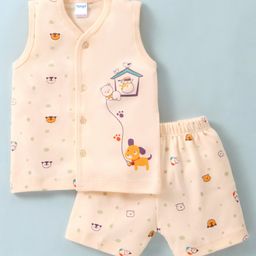 Tango Single Jersey Knit Sleeveless Night Suit Bear Print - Cream-image-27