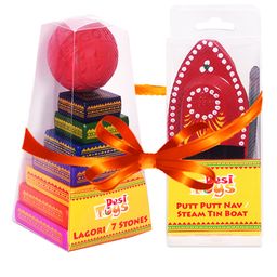 Desi Toys Steam Toy Boat & Seven Stones Game Combo - Red and multicolor-10