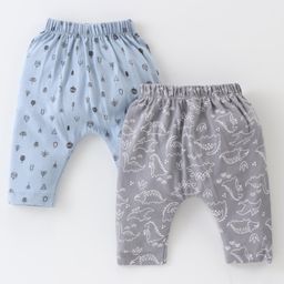 OHMS Single Jersey Knit Full Length Diaper Leggings with Dino Print Pack of 2 - Multicolour-picture-16