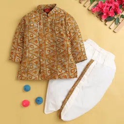 Jeet Ethnics Full Sleeves Foil Abstract Printed Kurta Dhoti Set - Yellow-picture-32