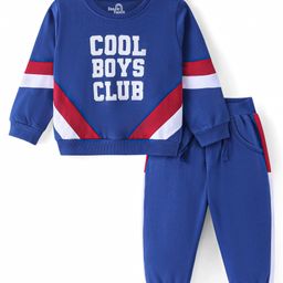 Doodle Poodle Light Weight Cotton Knit Full Sleeves T-Shirt & Lounge Pants Winter Wear Suit With Text Print - Royal Blue-image-61
