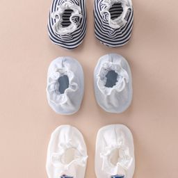 Ben Benny Interlock 100% Cotton Knit Solid Color & Aeroplane Printed MittensPack of 3 - White & Blue-picture-24