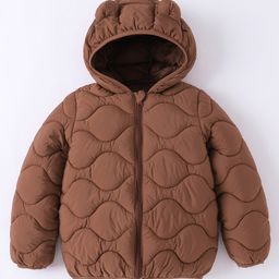 Kookie Kids Full Sleeves Hooded Padded Winter Jacket with Ear Applique - Dark Brown-image-35