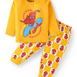 Babyhug Marvel Single Jersey Knit Full Sleeves Night Suit With Spider Man Graphics - Mustard-image-53