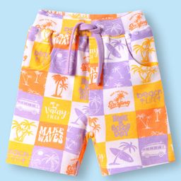 Babyhug Terry Knit Mid Thigh Shorts with Beach Theme Print - White-image-46
