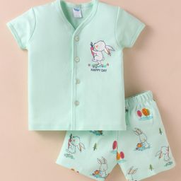 Tango Interlock Knit Half Sleeves Shorts Night Suit with Bunny Print - Light Green-image-45