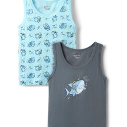 Bodycare Cotton Knit Sleeveless Vests with Shark Print Pack of 2 - Light Blue & Grey-image-67