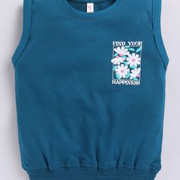 giniekids Sleeveless Floral & Typography Printed Top - Green-image-1