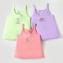 Zero Sinker Knit Singlet Sleeves Slips with Animal Print Pack of 3 - Coral Lilac & Limegreen-image-89