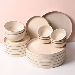 Von Casa Melamine Plato Dinner Set of 20 Pcs | Glossy Chocochip Cream Dinner Set-26