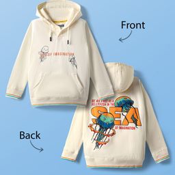 Pine Kids Cotton Knit Full Sleeves Hooded Sweatshirt with Sea Life Print - Offwhite-image-79